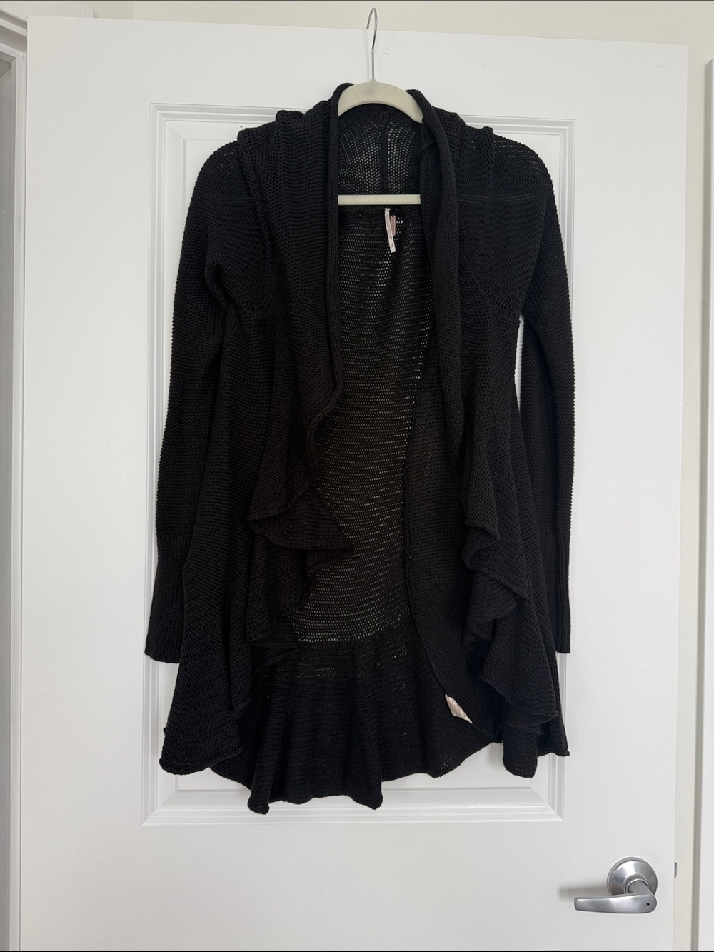 Free People Black Ruffle Open-Front Cardigan